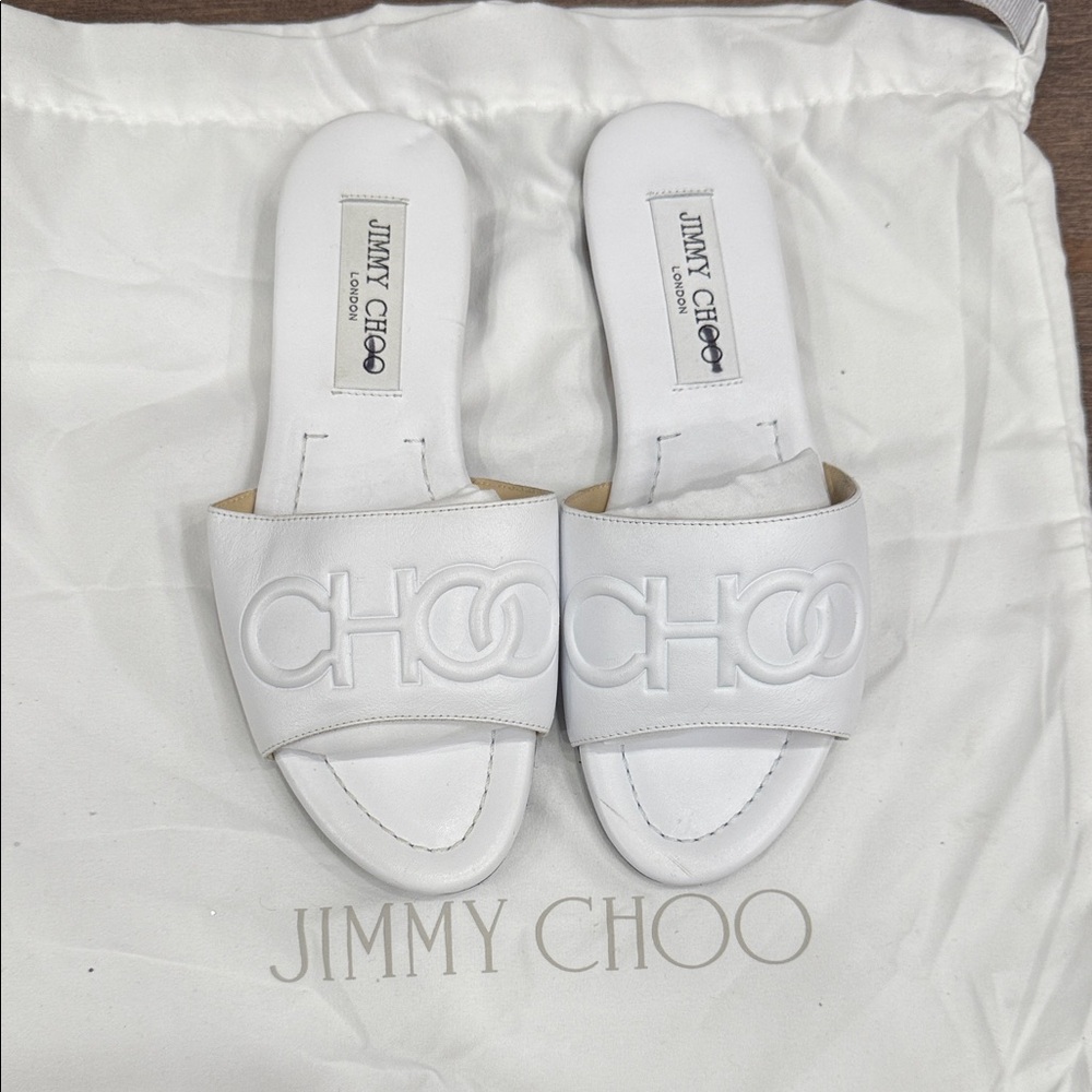 Jimmy Choo White Logo Slide Sandals